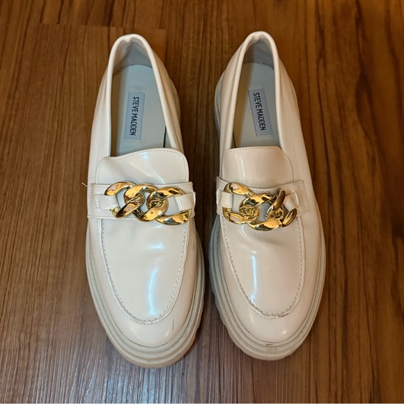Steve Madden Shoes - Steve Madden Cream Makira Loafers with Gold Accent